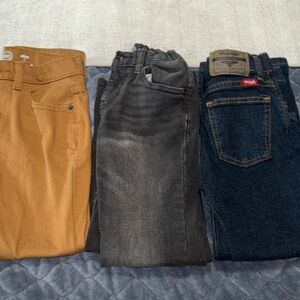 Stylish Kids Jeans Trio - Tan, Gray, and Blue